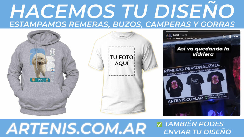 Banner de Artenis Hacemos tu diseño, estampamos remeras, buzos, camperas y gorras